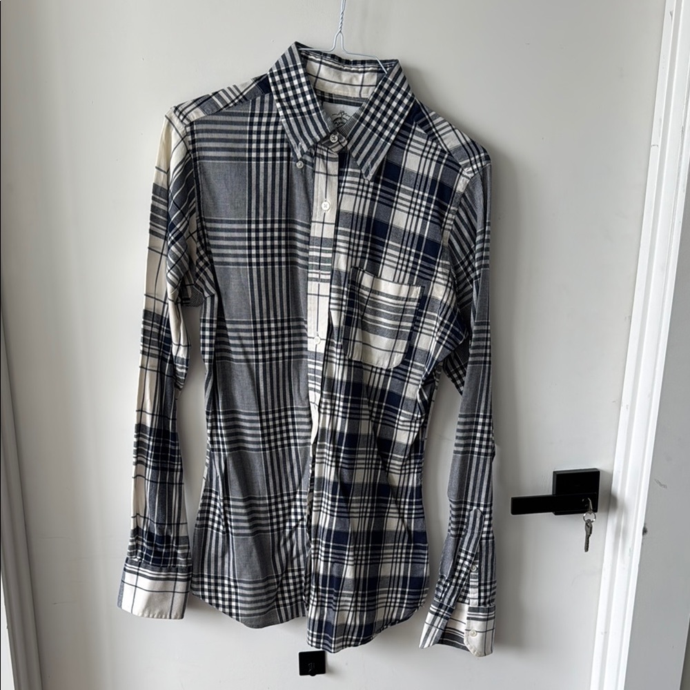 Men's Brooks Brothers, black fleece Thom Browne Blue Plaid Shirt Sz. Small